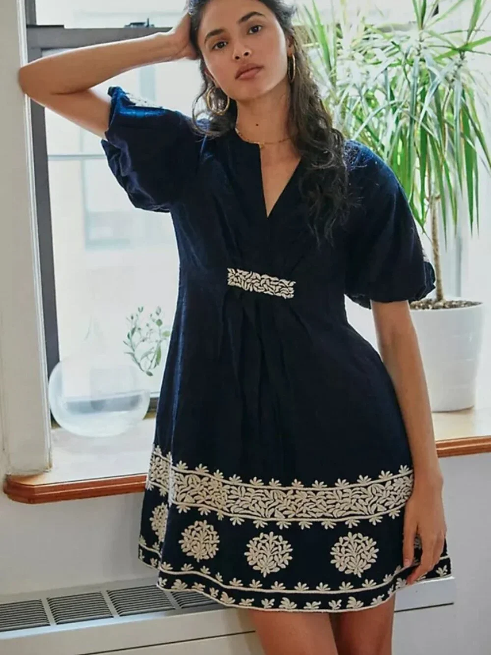 Anthropologie Provence Embroidered Puff Sleeve Mini Dress - Picture 4 of 10